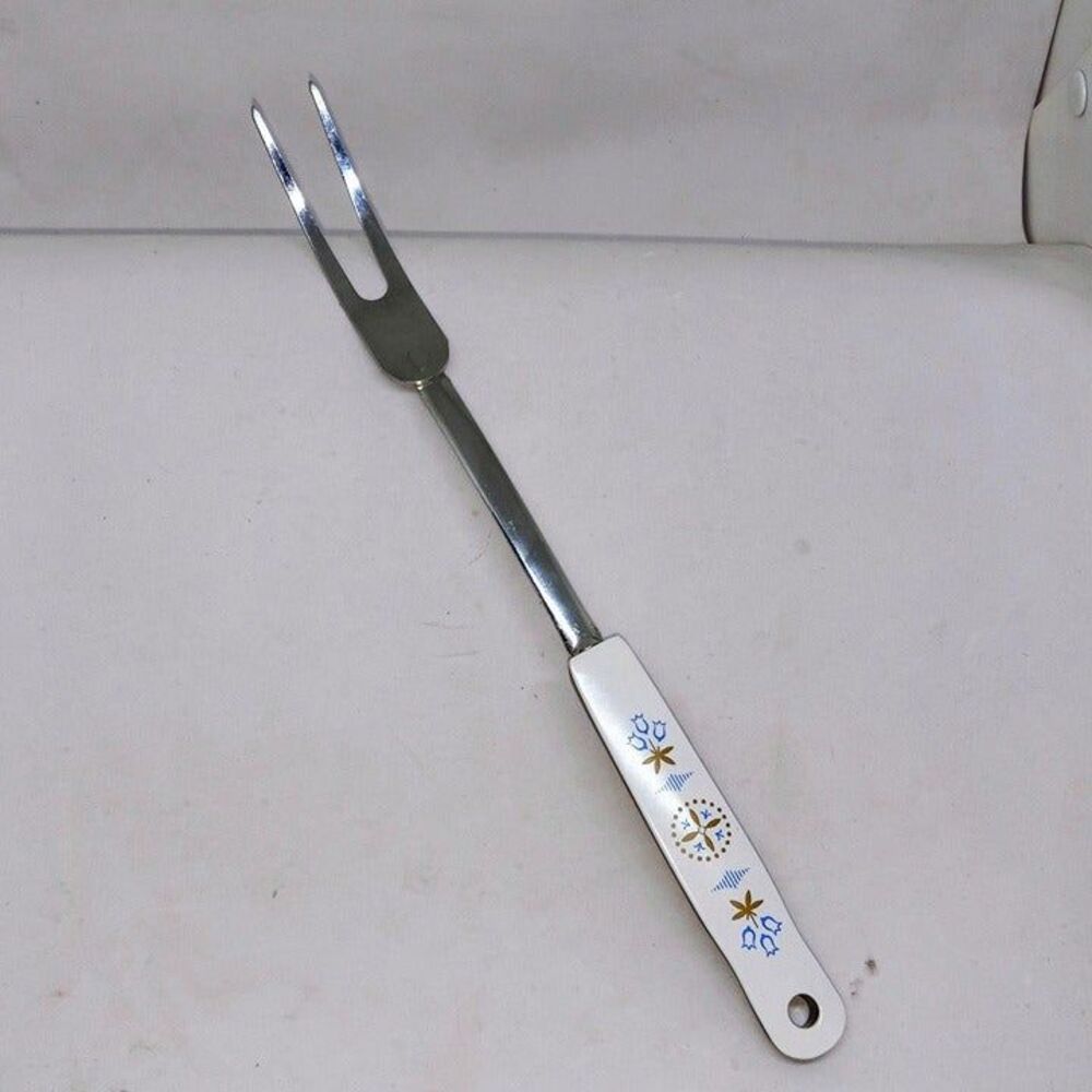 Ekco Blue Dutch Tulip Carving Fork-Chromium Plated Steel-Vintage-USA Made